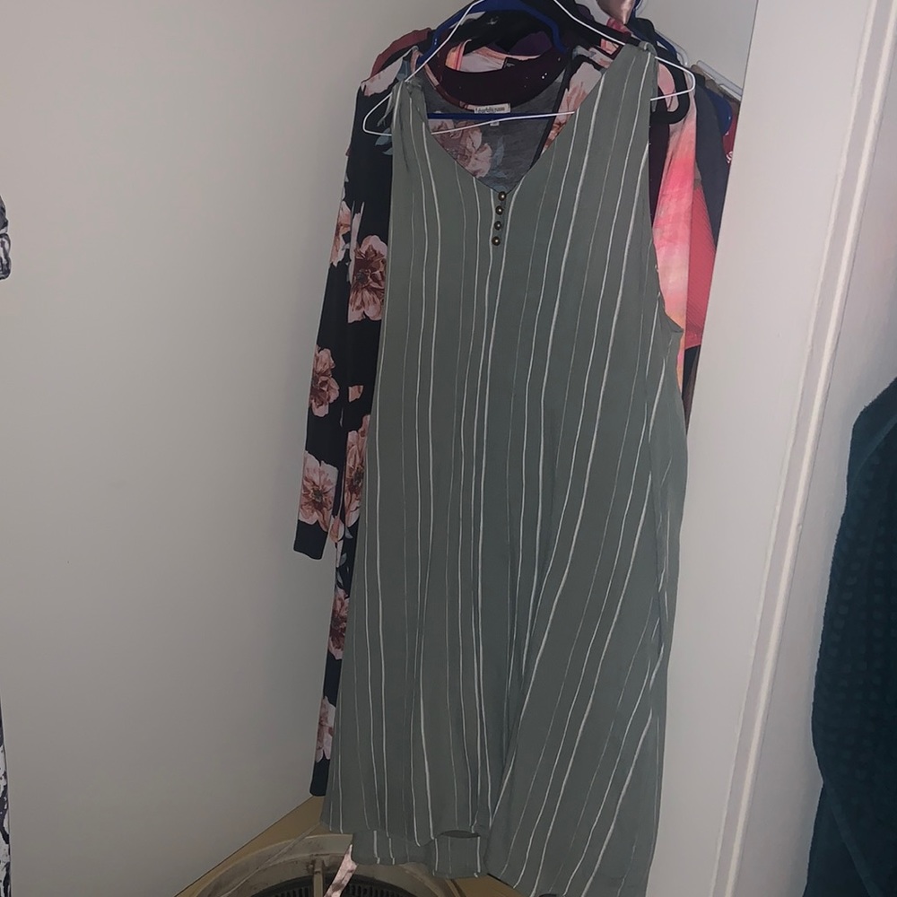 Ana Midi Green With White Stripes Lounge Dress Comfortable Shoulder Tie Dress